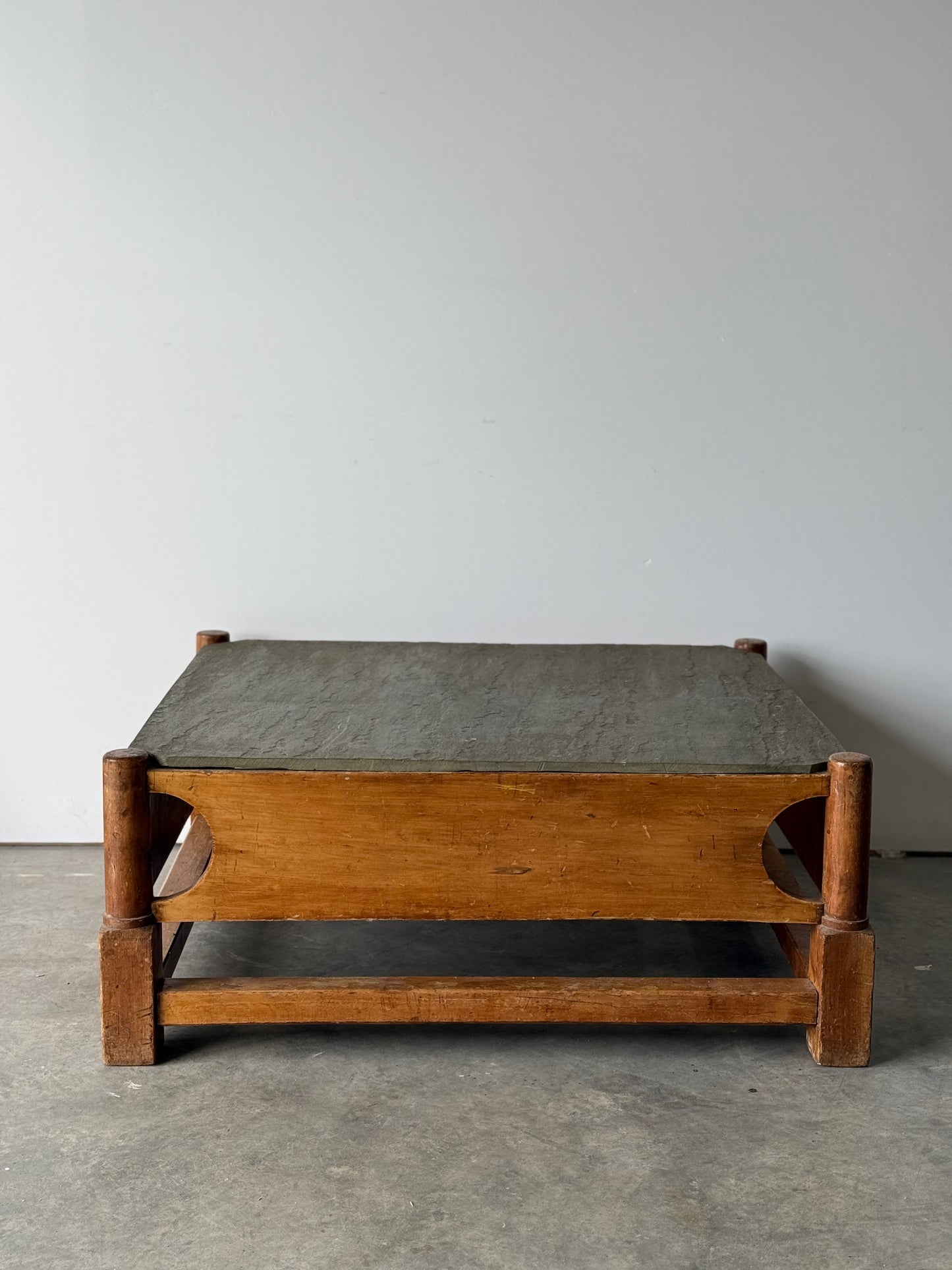 Coffee Table From Reclaimed 18th C. Rope Bed with Stone Top