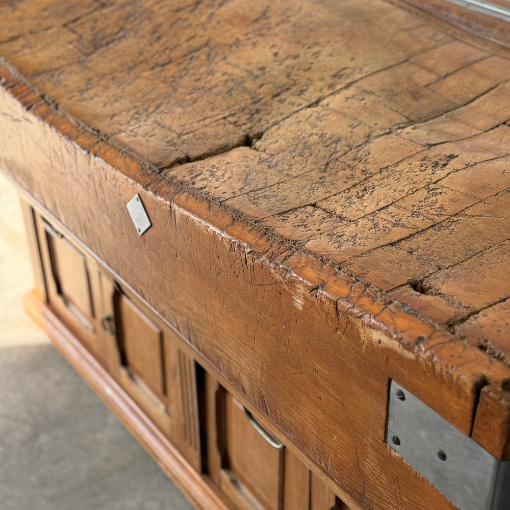 
                  
                    Antique French Butcher's Block Island C. 1910
                  
                