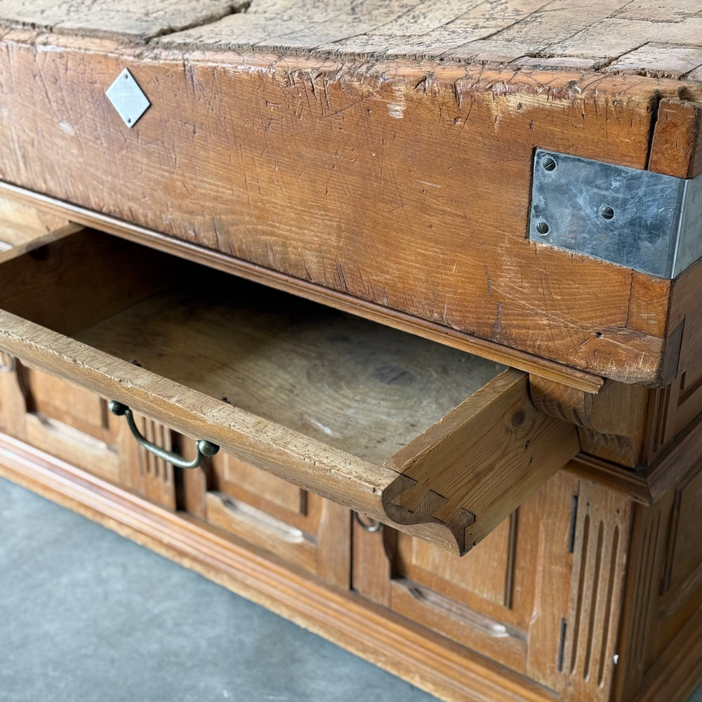 
                  
                    Antique French Butcher's Block Island C. 1910
                  
                