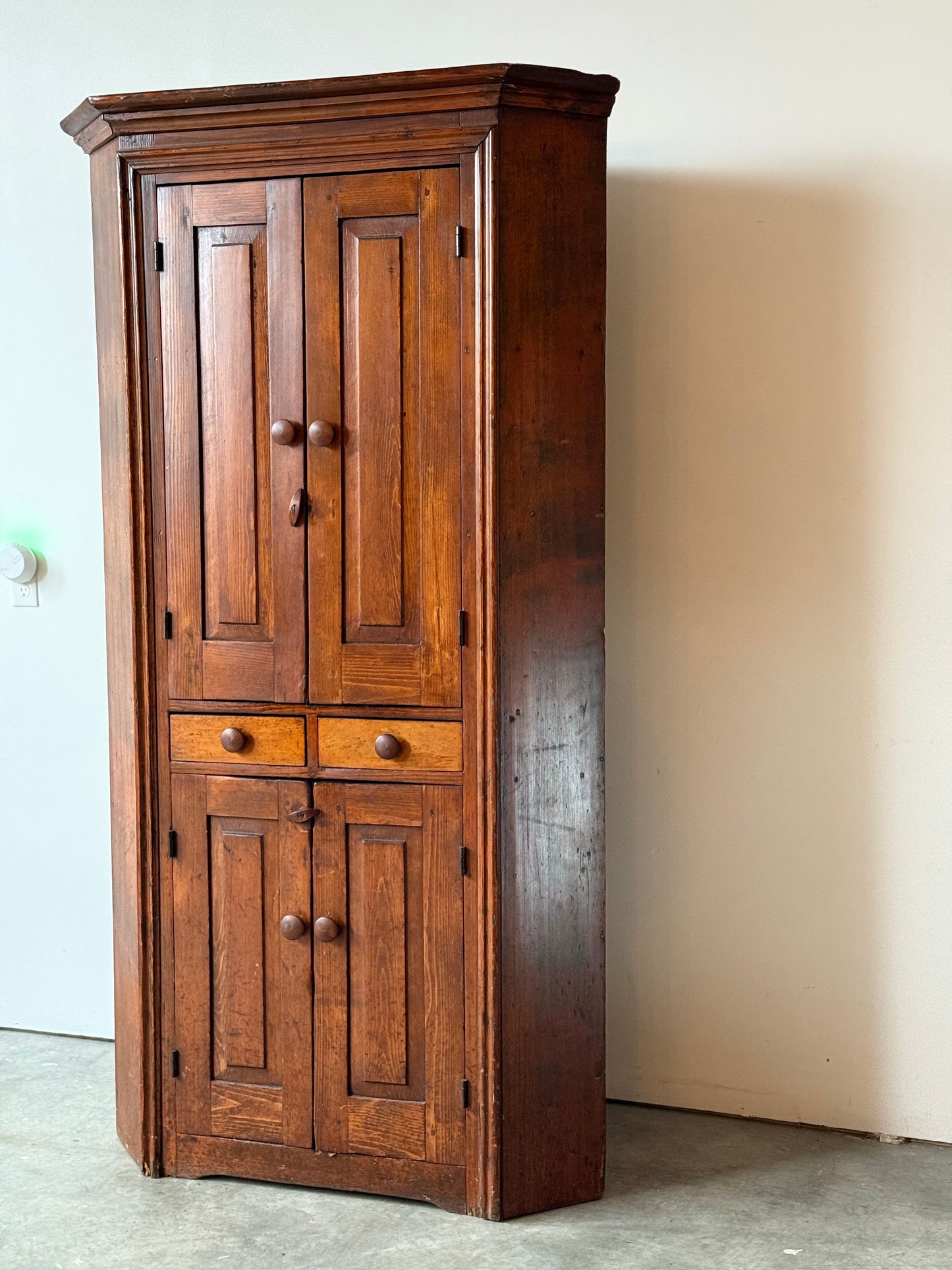 Early Primitive Corner Cupboard with Raised Panel Doors