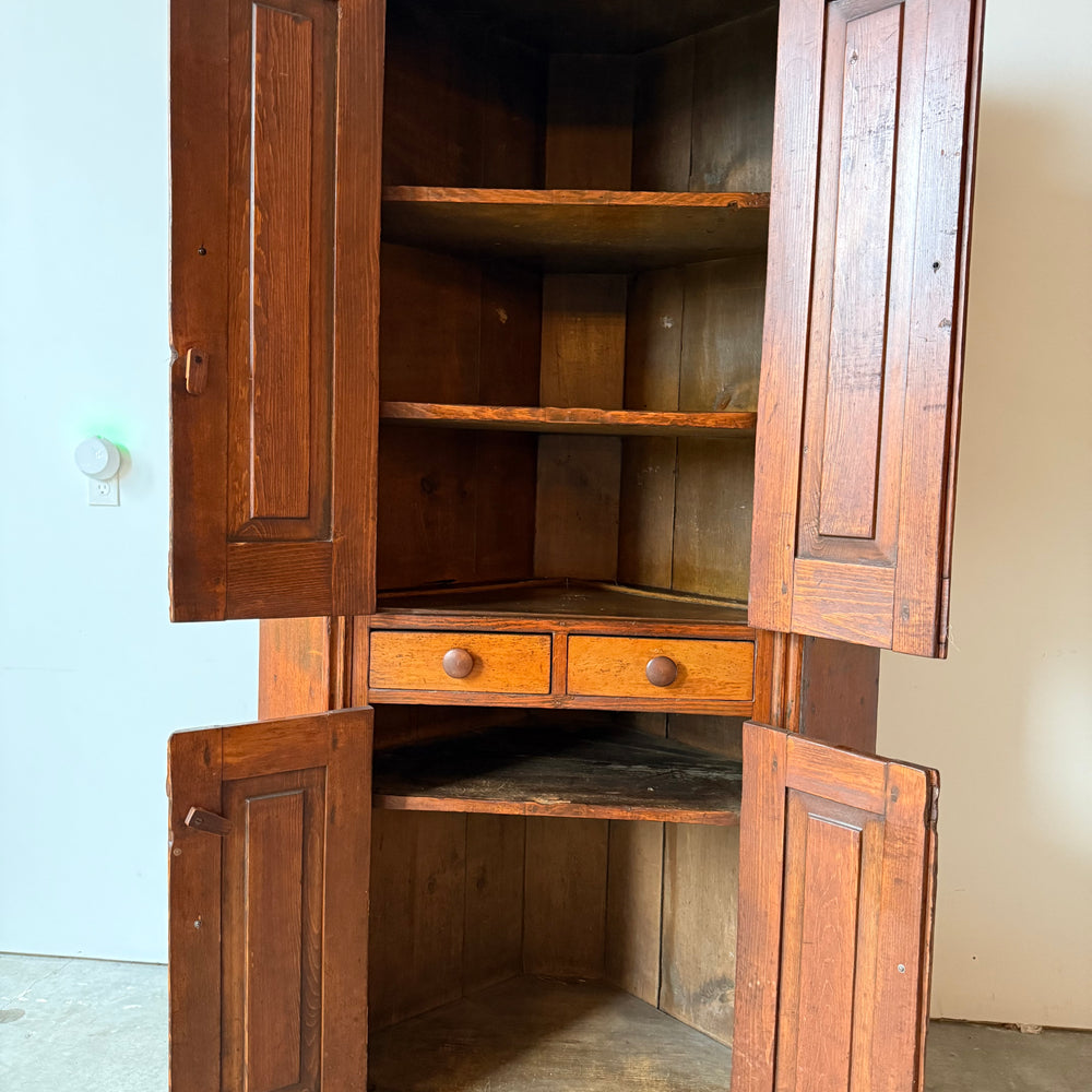 
                  
                    Early Primitive Corner Cupboard with Raised Panel Doors
                  
                