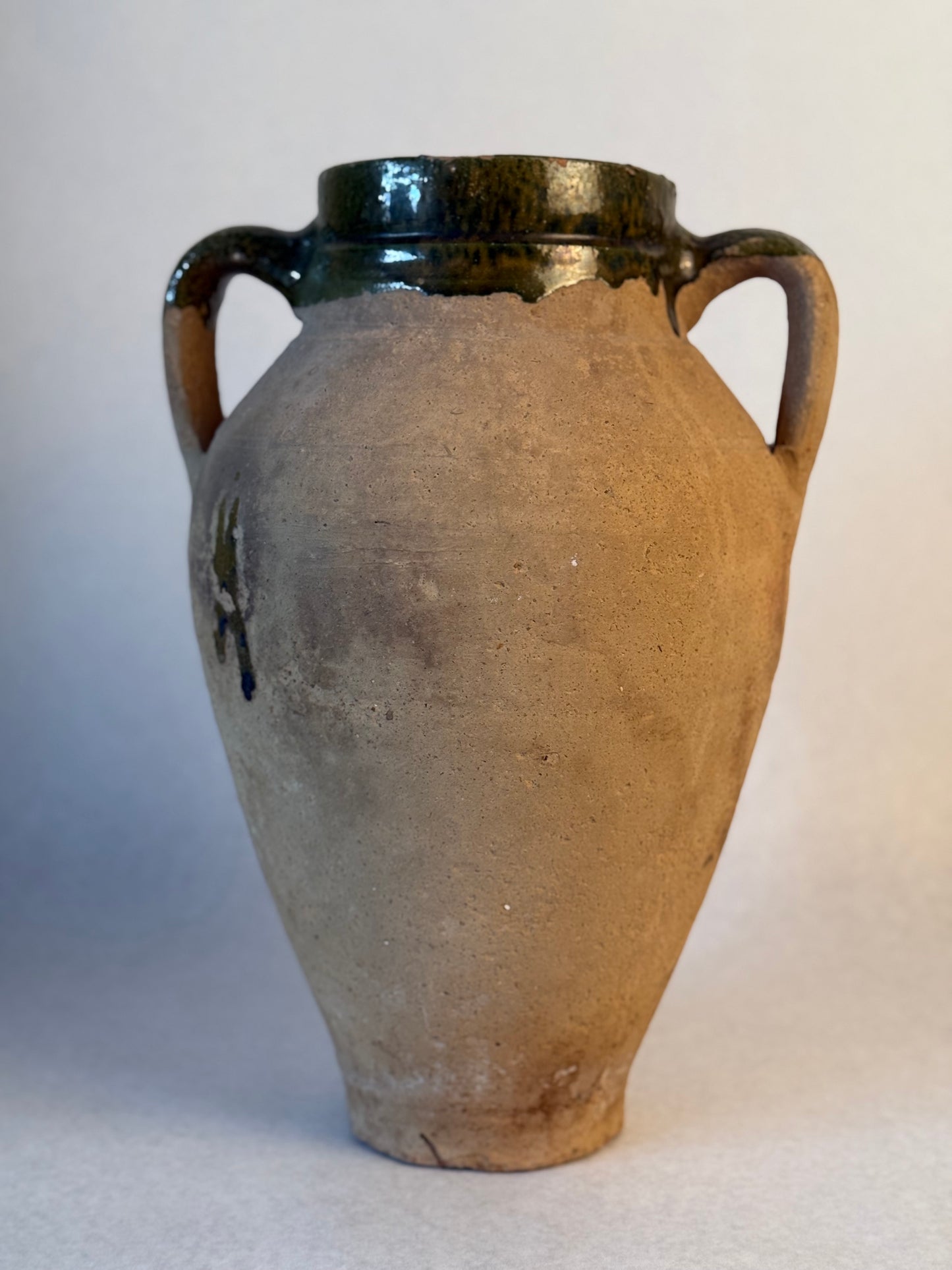 Antique Stoneware Jug With Green Glaze