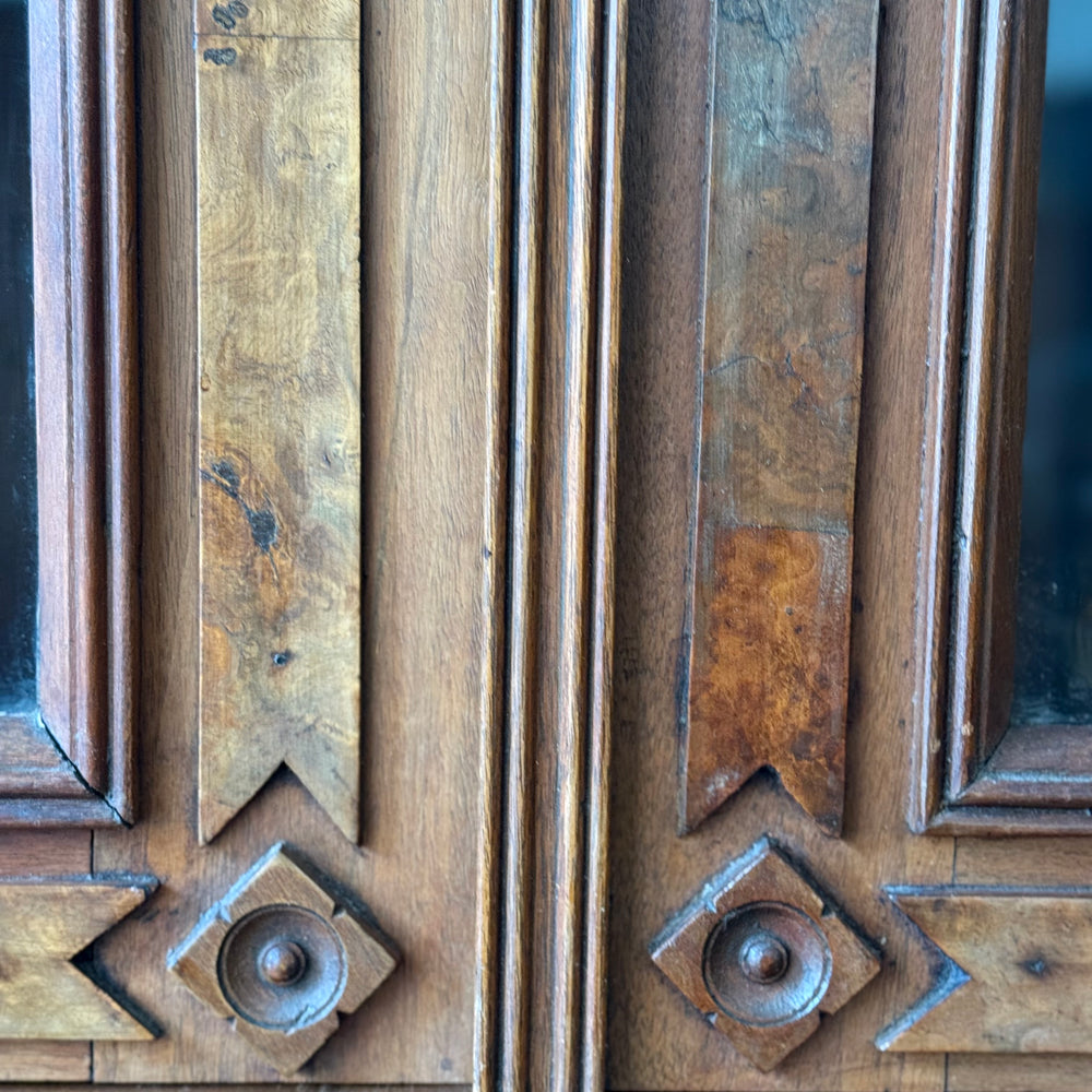 
                  
                    Antique Victorian Eastlake Flame Walnut Display Cabinet
                  
                
