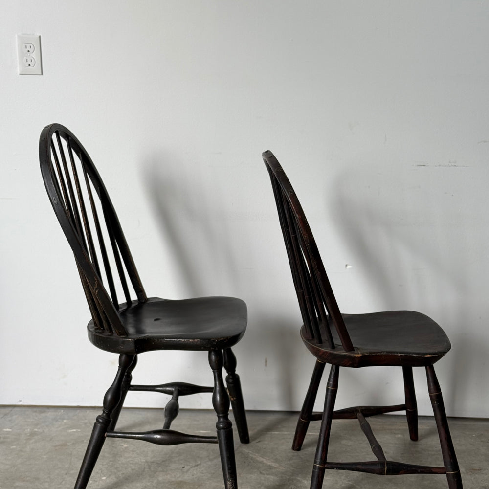 Two Antique Bow Back Windsor Side Chairs