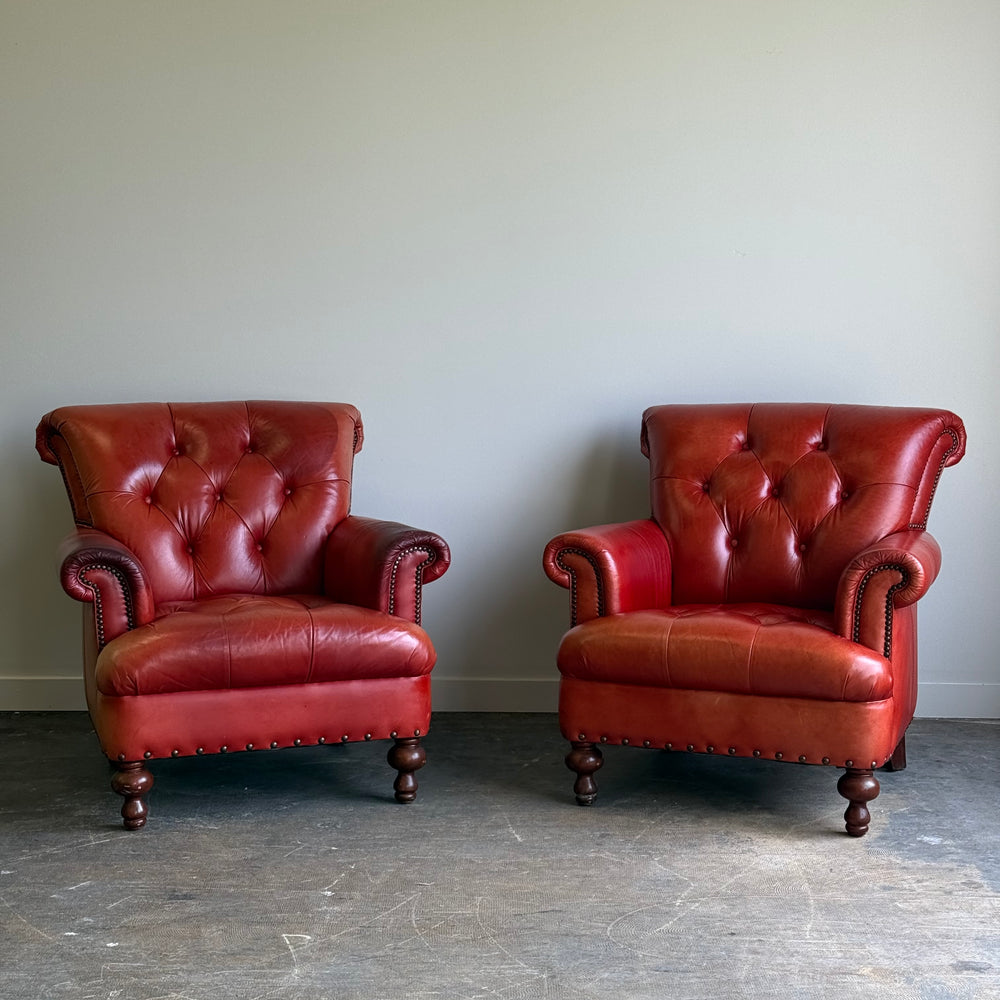 
                  
                    Pair of Vintage Cognac Leather Upholstered Club Chairs
                  
                