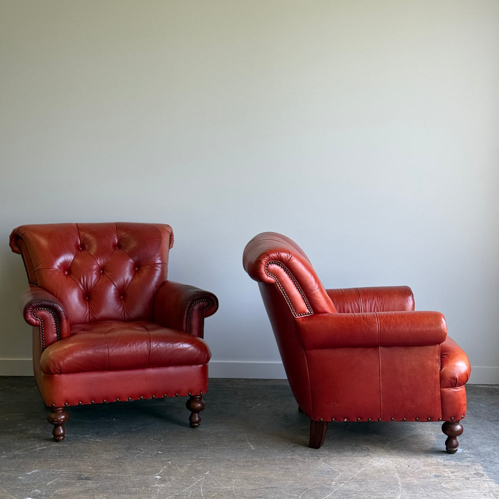 
                  
                    Pair of Vintage Cognac Leather Upholstered Club Chairs
                  
                