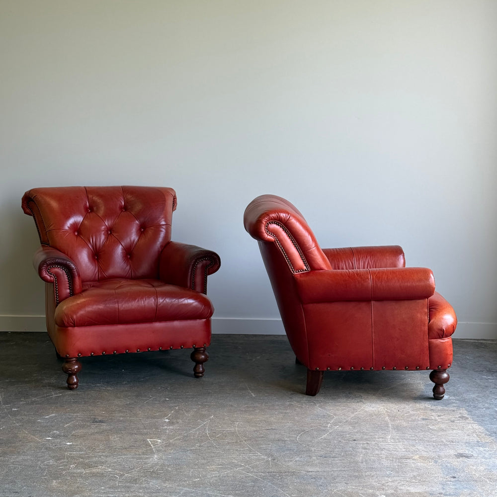 
                  
                    Pair of Vintage Cognac Leather Upholstered Club Chairs
                  
                