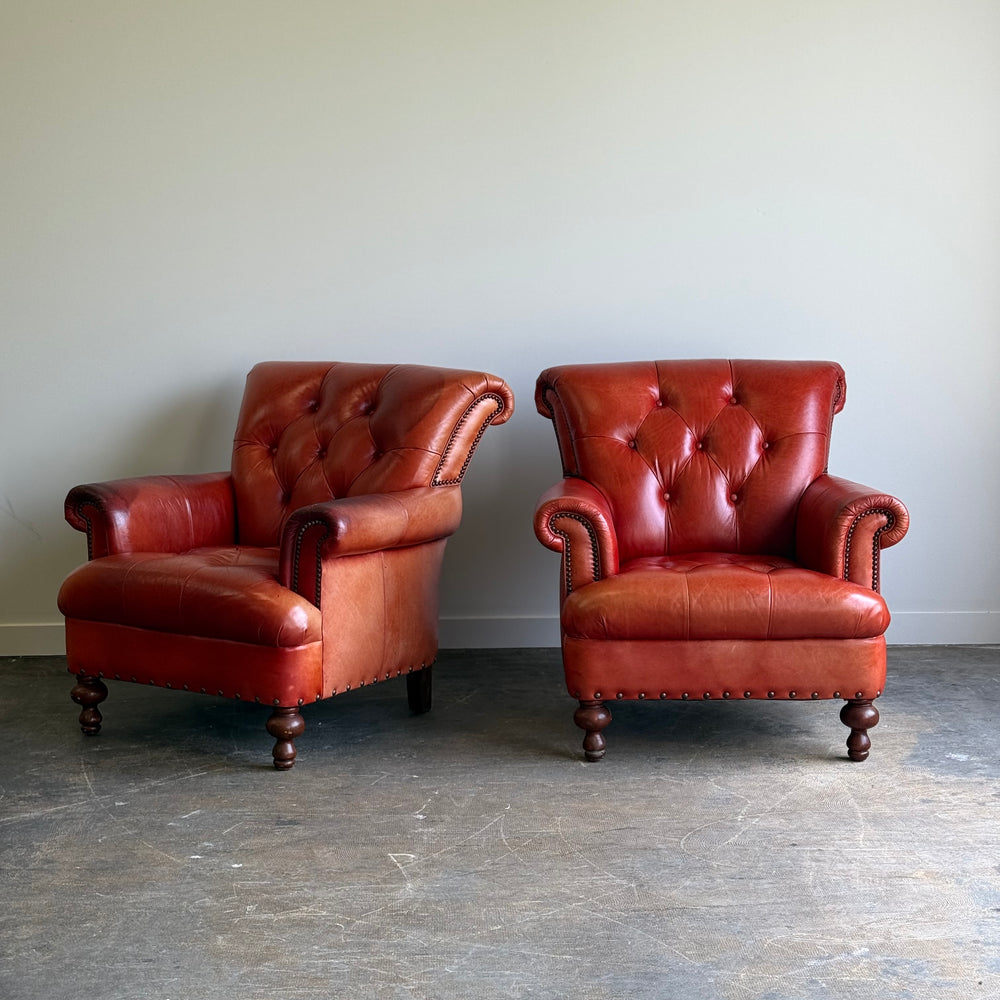
                  
                    Pair of Vintage Cognac Leather Upholstered Club Chairs
                  
                