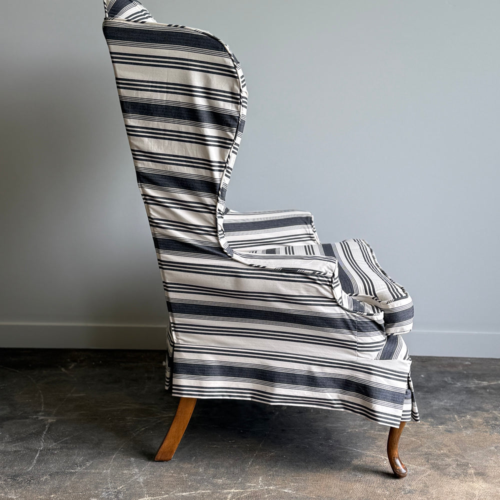 
                  
                    A Striped Queen Anne Style Wingback Chair
                  
                