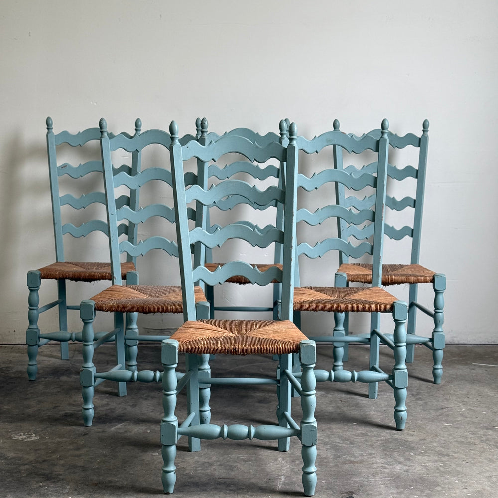 Vintage French Provincial Dining Chairs, French Blue, Set of Six