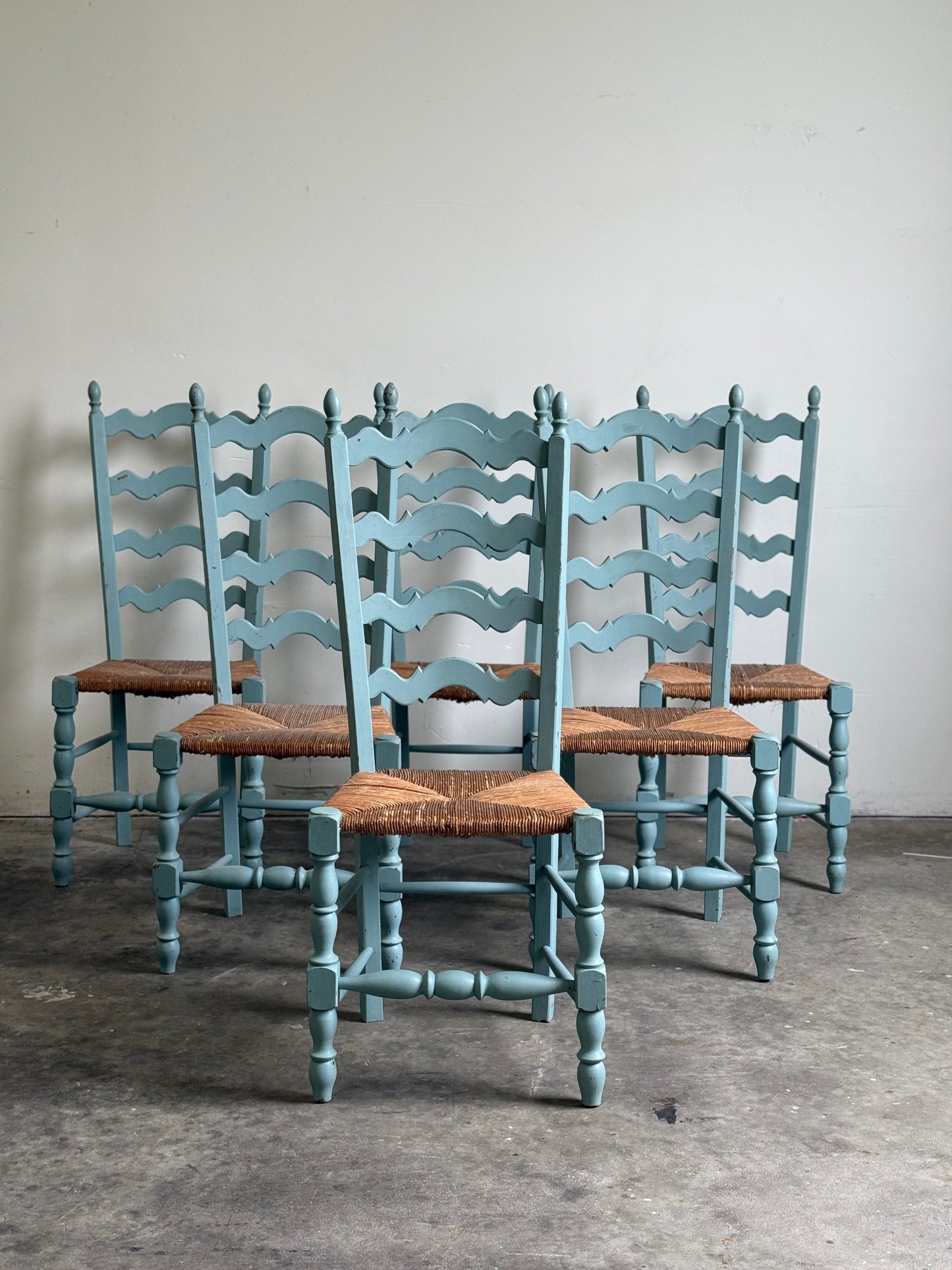Vintage French Provincial Dining Chairs, French Blue, Set of Six