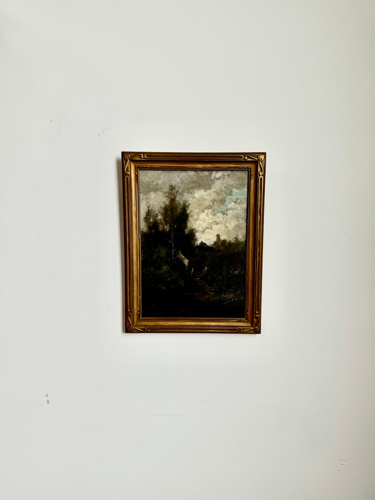 Antique Forest Scene Oil on Canvas