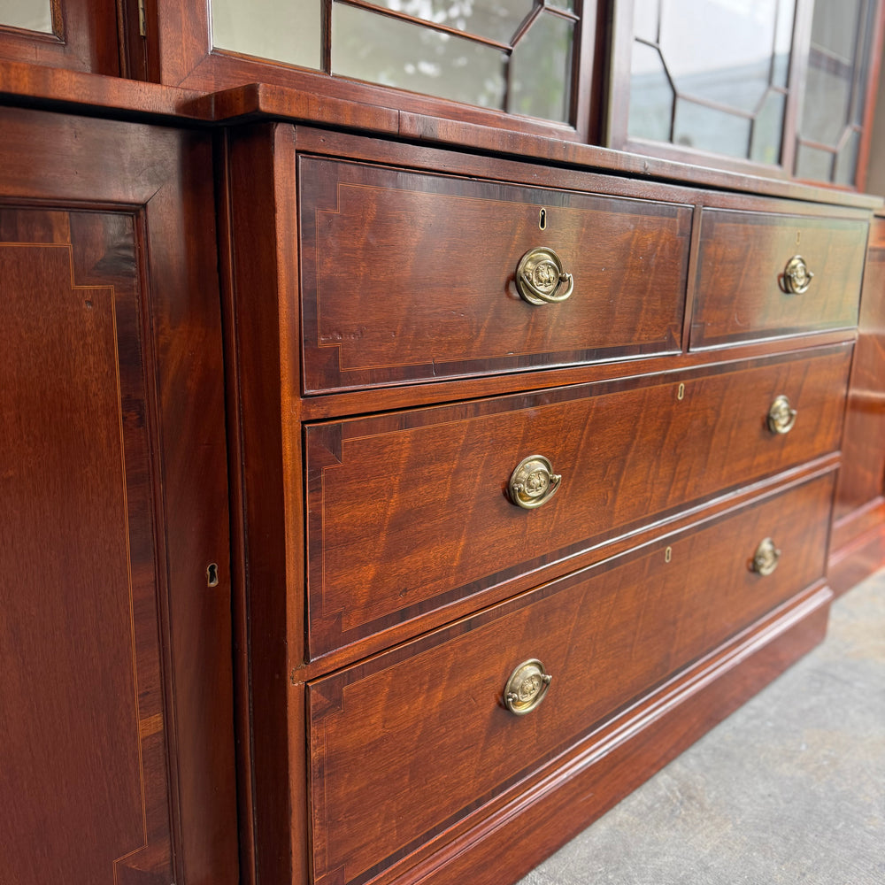 Antique English Mahogany Breakfront Bookcase. 19th C.