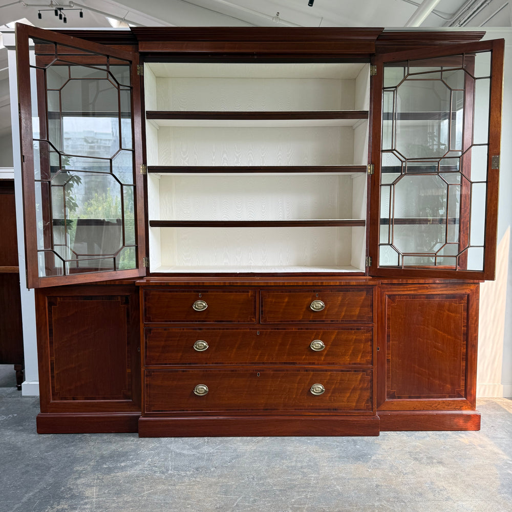 
                  
                    Antique English Mahogany Breakfront Bookcase. 19th C.
                  
                