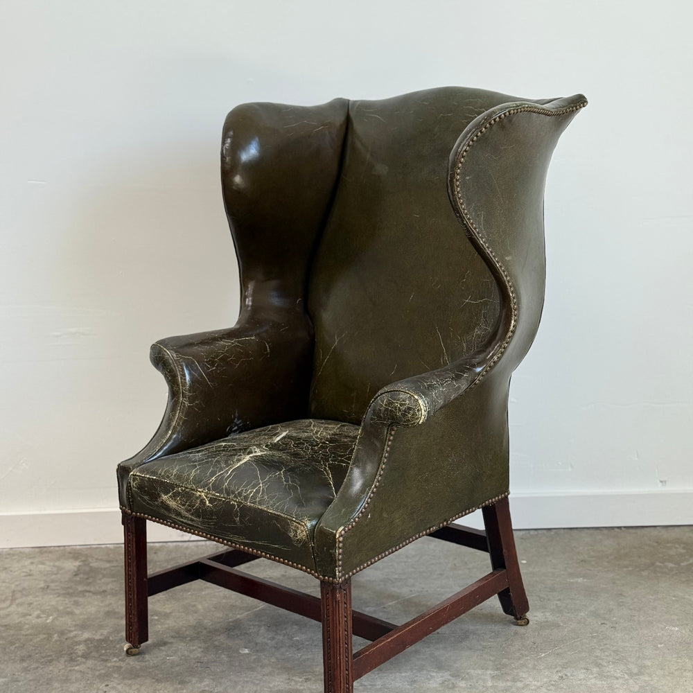 English Leather Wingback Chair