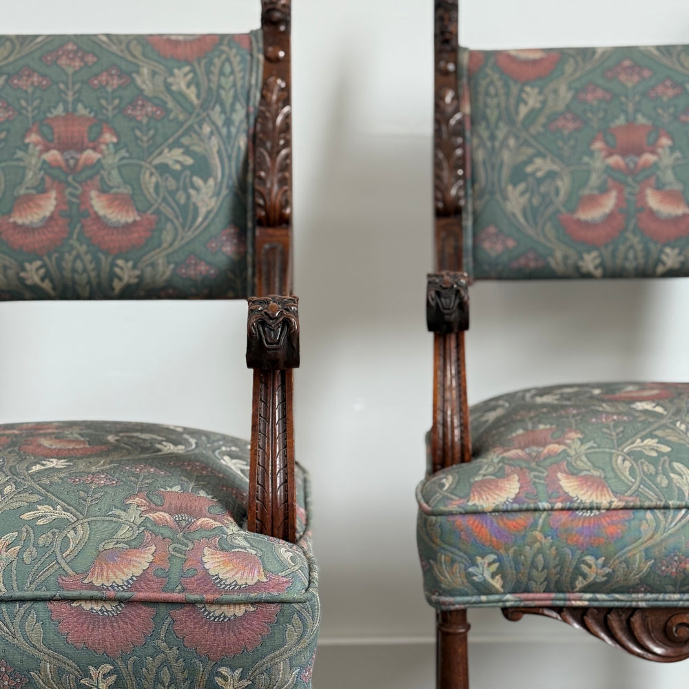 Beautiful Pair of Antique Tudor Style Armchairs. 19th C.