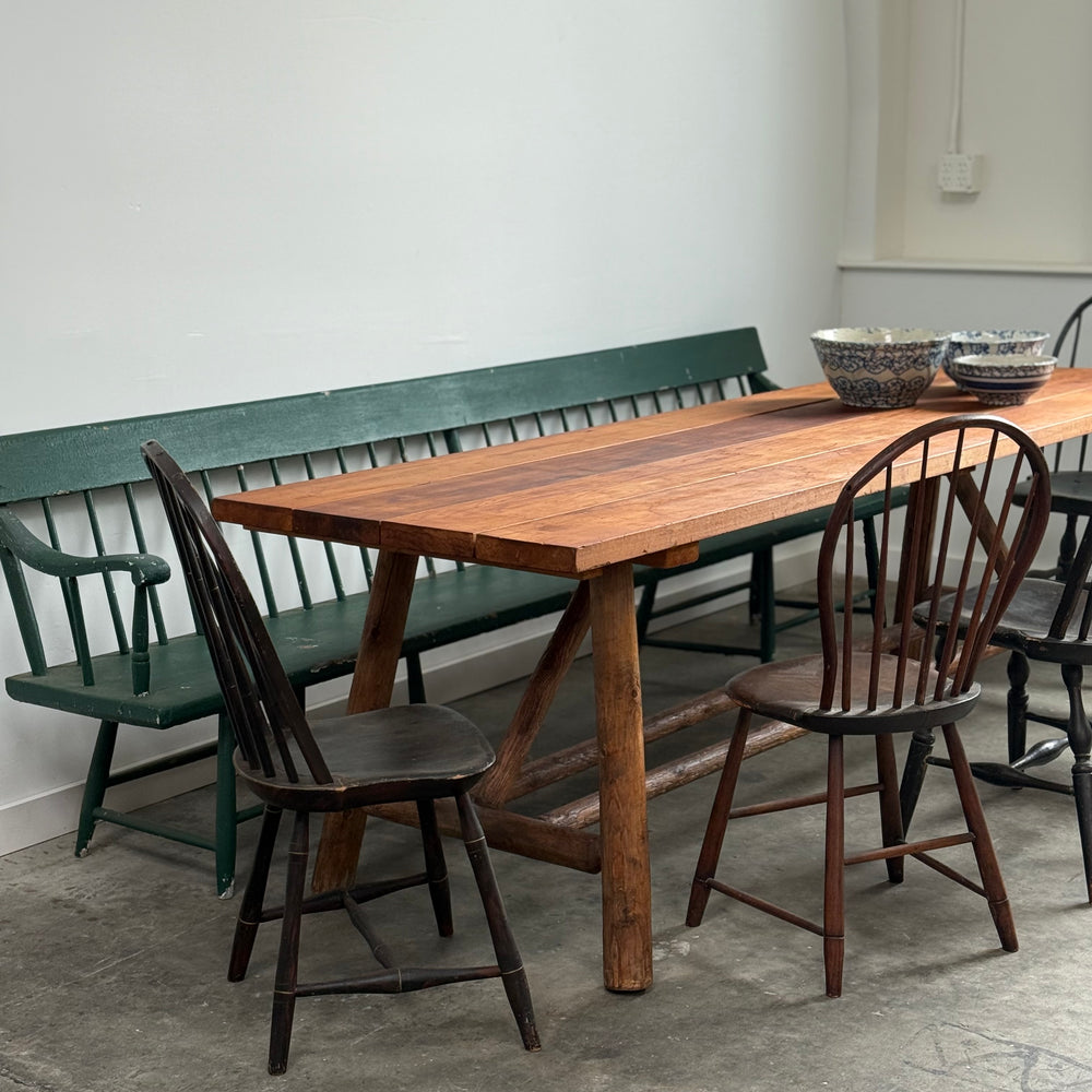 
                  
                    Long Antique Deacons Bench in Old Green Paint. 8'7"
                  
                