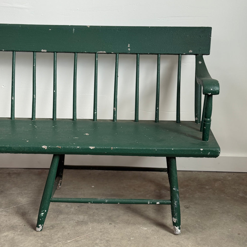 
                  
                    Long Antique Deacons Bench in Old Green Paint. 8'7"
                  
                