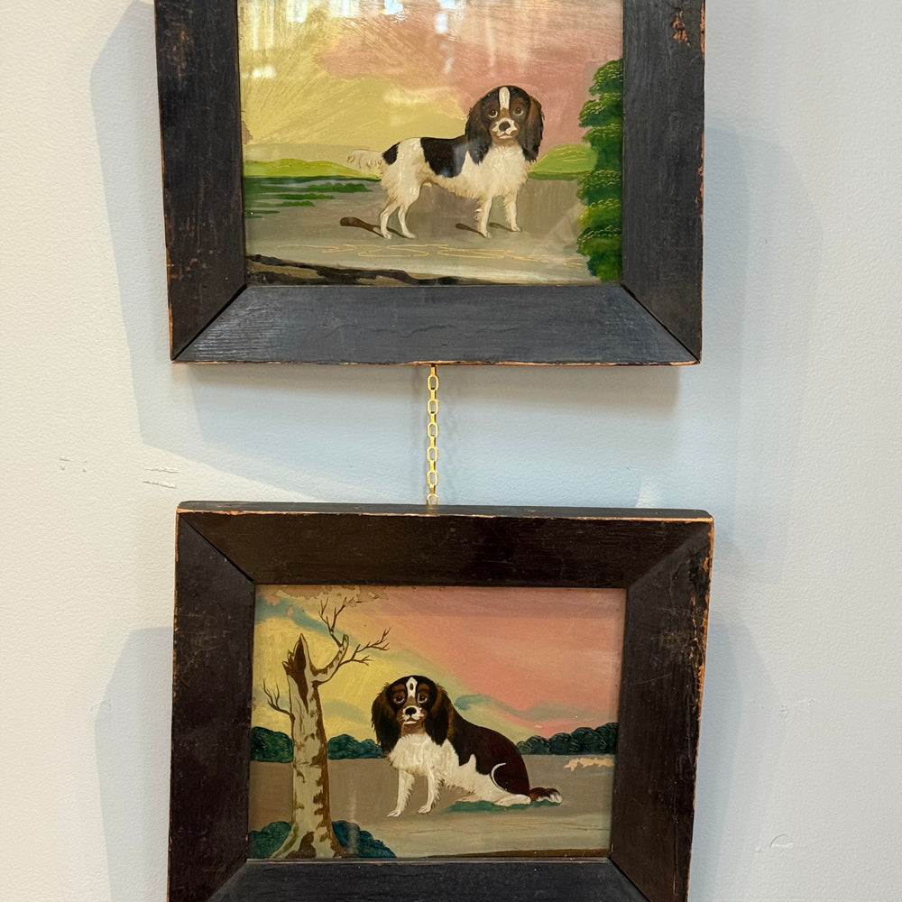 PR. Vintage Reverse Paintings on Glass, King Charles Cavalier