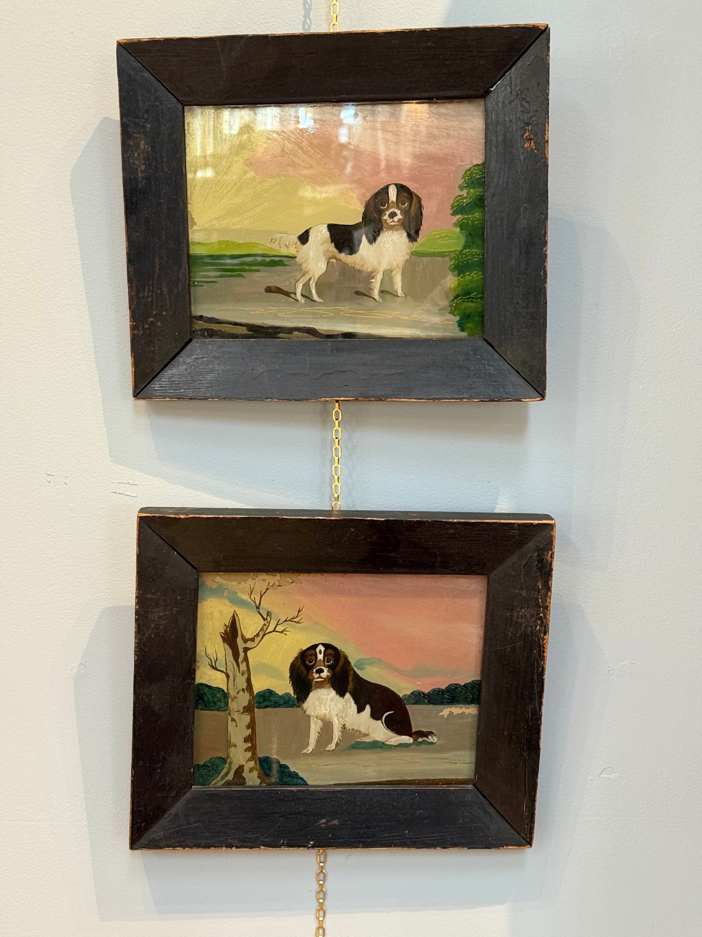 PR. Vintage Reverse Paintings on Glass, King Charles Cavalier