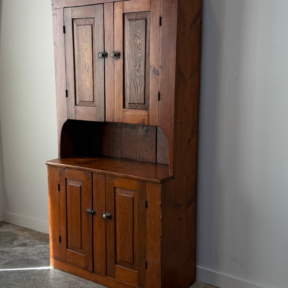Antique Country Pine Stepback Cupboard