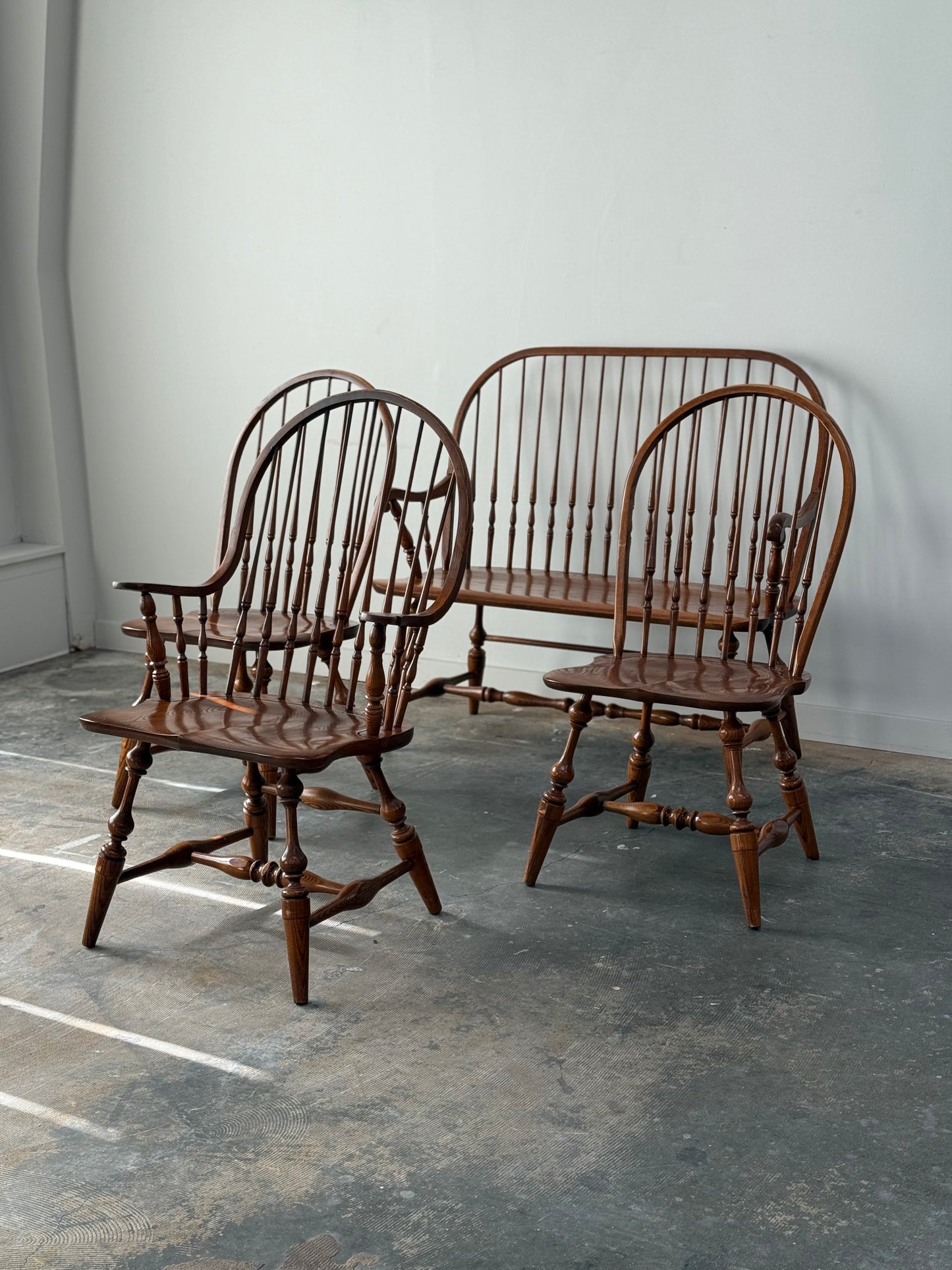 Four Piece Windsor Chair and Bench Set