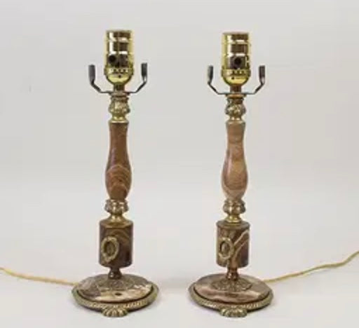 Pair of Onyx & Brass Lamps