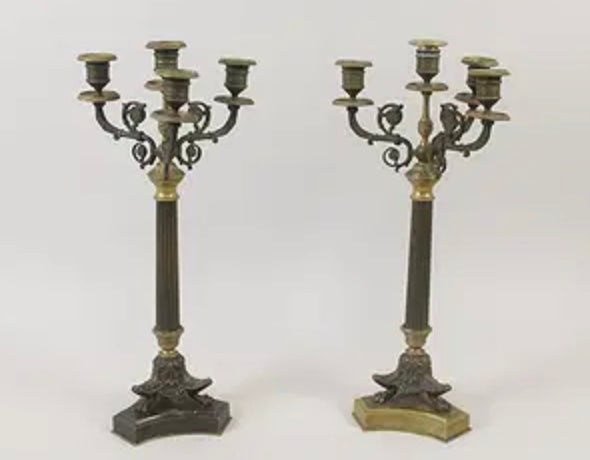 Pair of French Empire Bronze 4 Light Candelabras