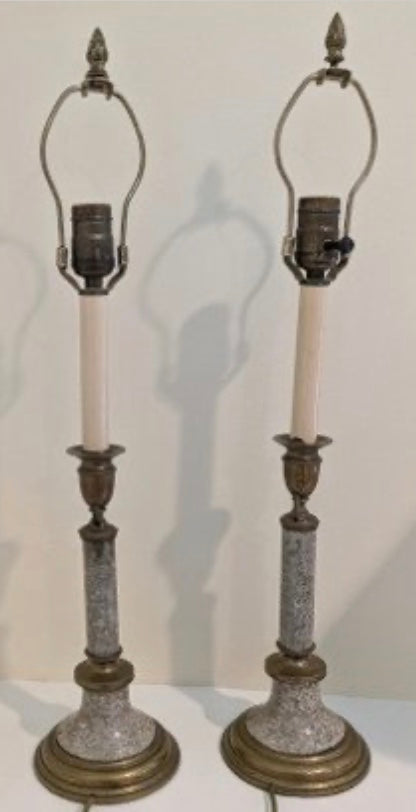 Pair Of Vintage Brass And Marble Table Lamps