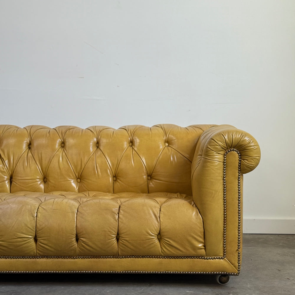 Vintage Yellow Leather Chesterfield Sofa C.1950
