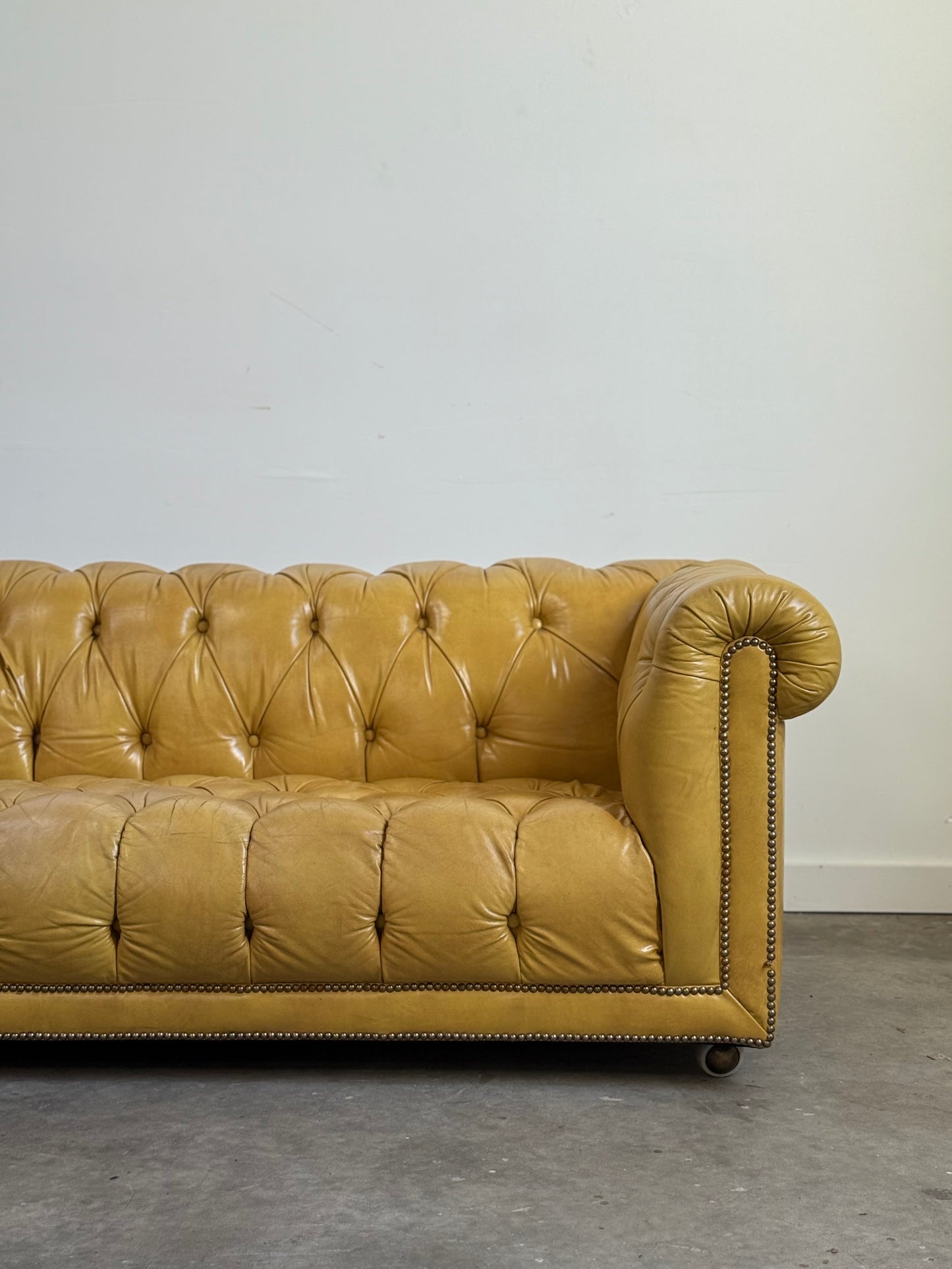 Vintage Yellow Leather Chesterfield Sofa C.1950
