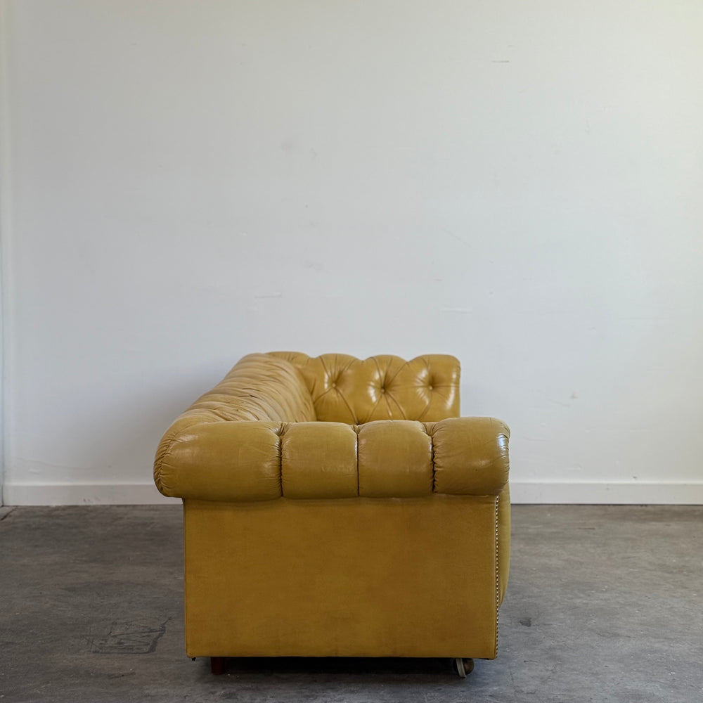 
                  
                    Vintage Yellow Leather Chesterfield Sofa C.1950
                  
                