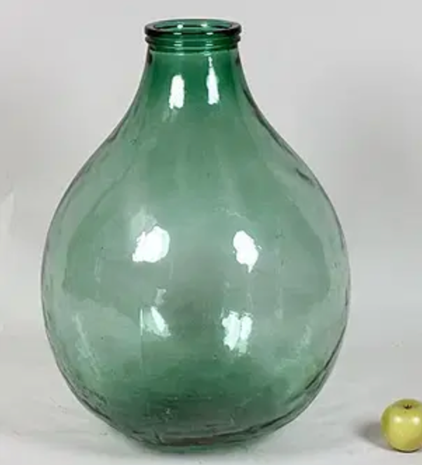 Large Green Glass Wide Mouth Demijohn
