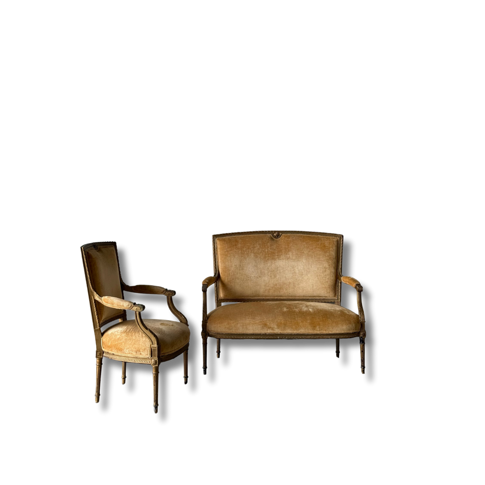 Antique Louis XVI Style Giltwood Parlor Set