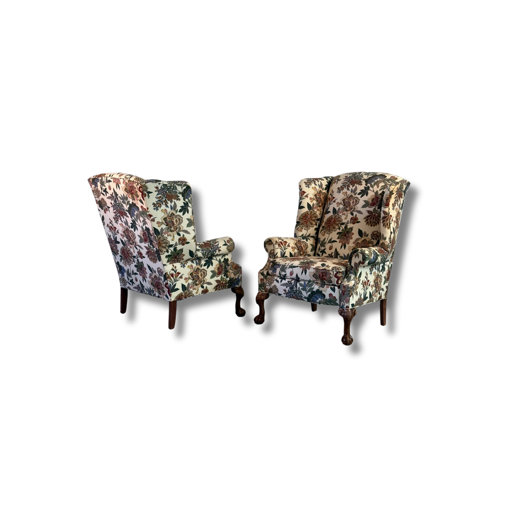 Pr. Vintage George III Style Wing Armchairs