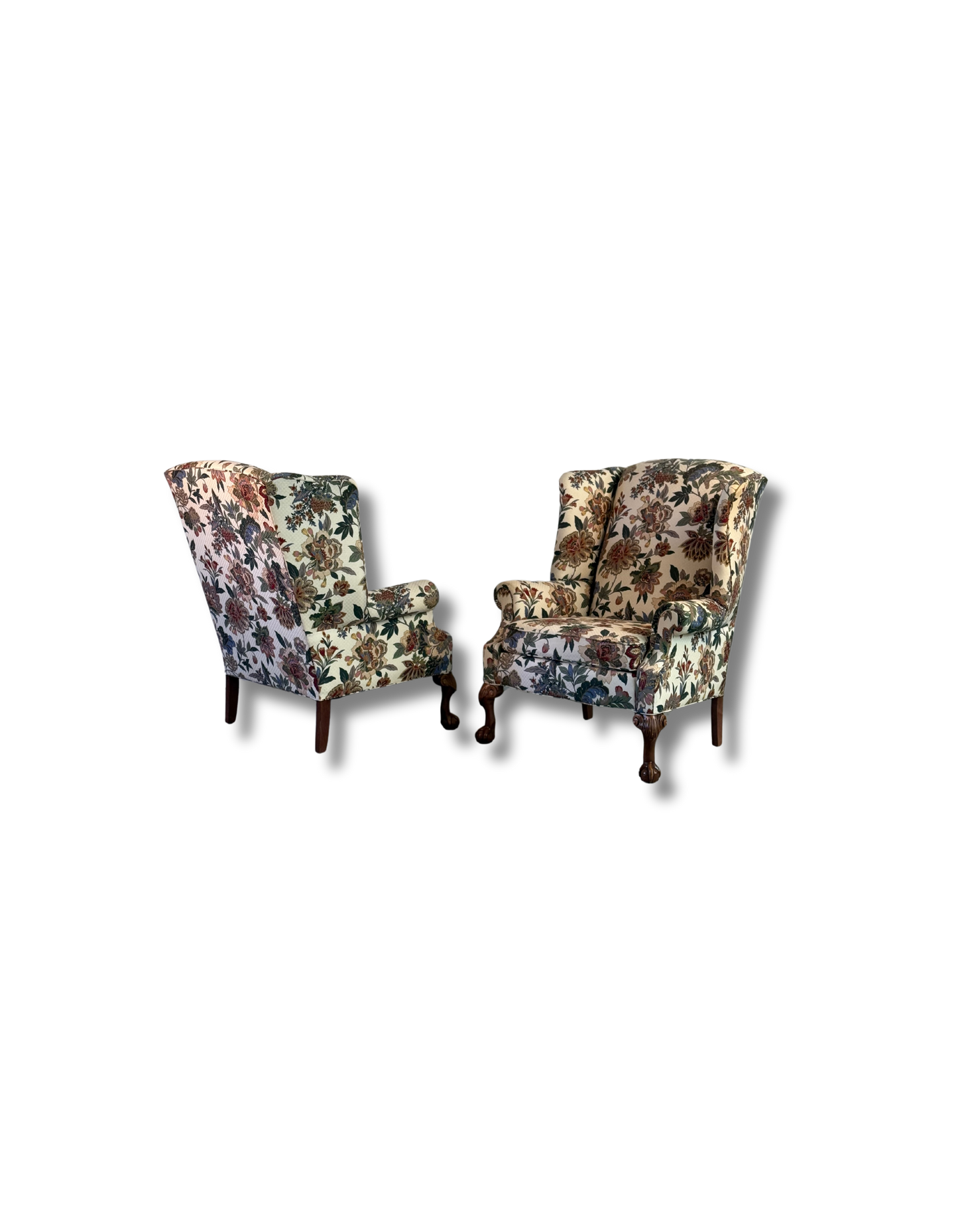 Pr. Vintage George III Style Wing Armchairs