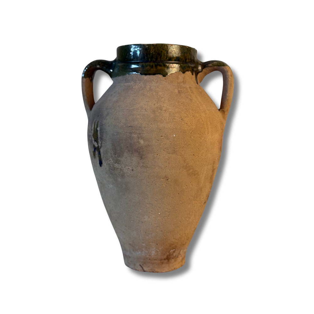 Antique Stoneware Jug With Green Glaze