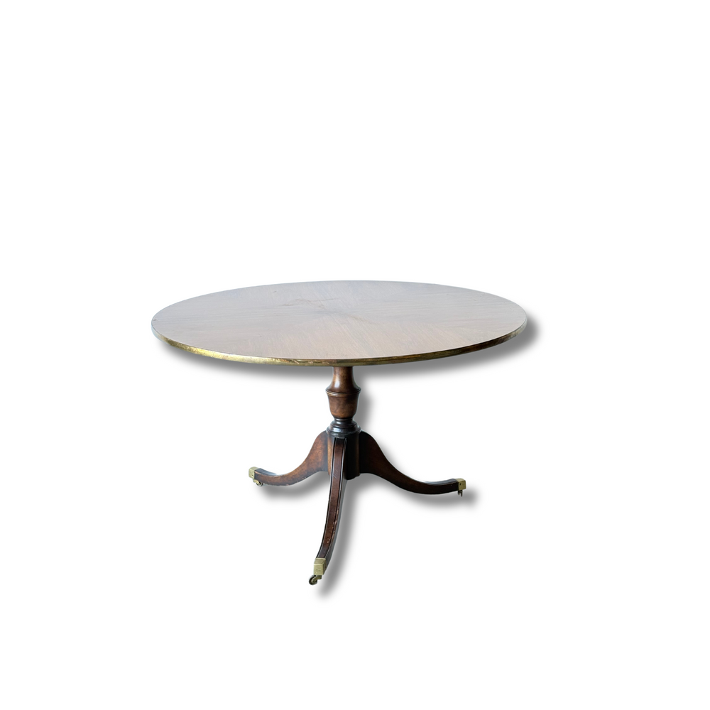 
                  
                    Regency Style Round Table on Casters w/ Brass Trim
                  
                