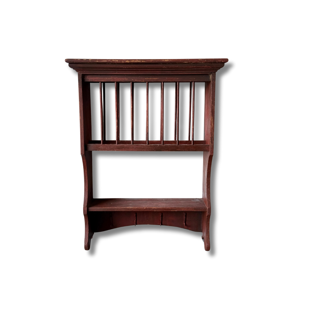 Great Antique Wall Plate Rack in Original Red Wash