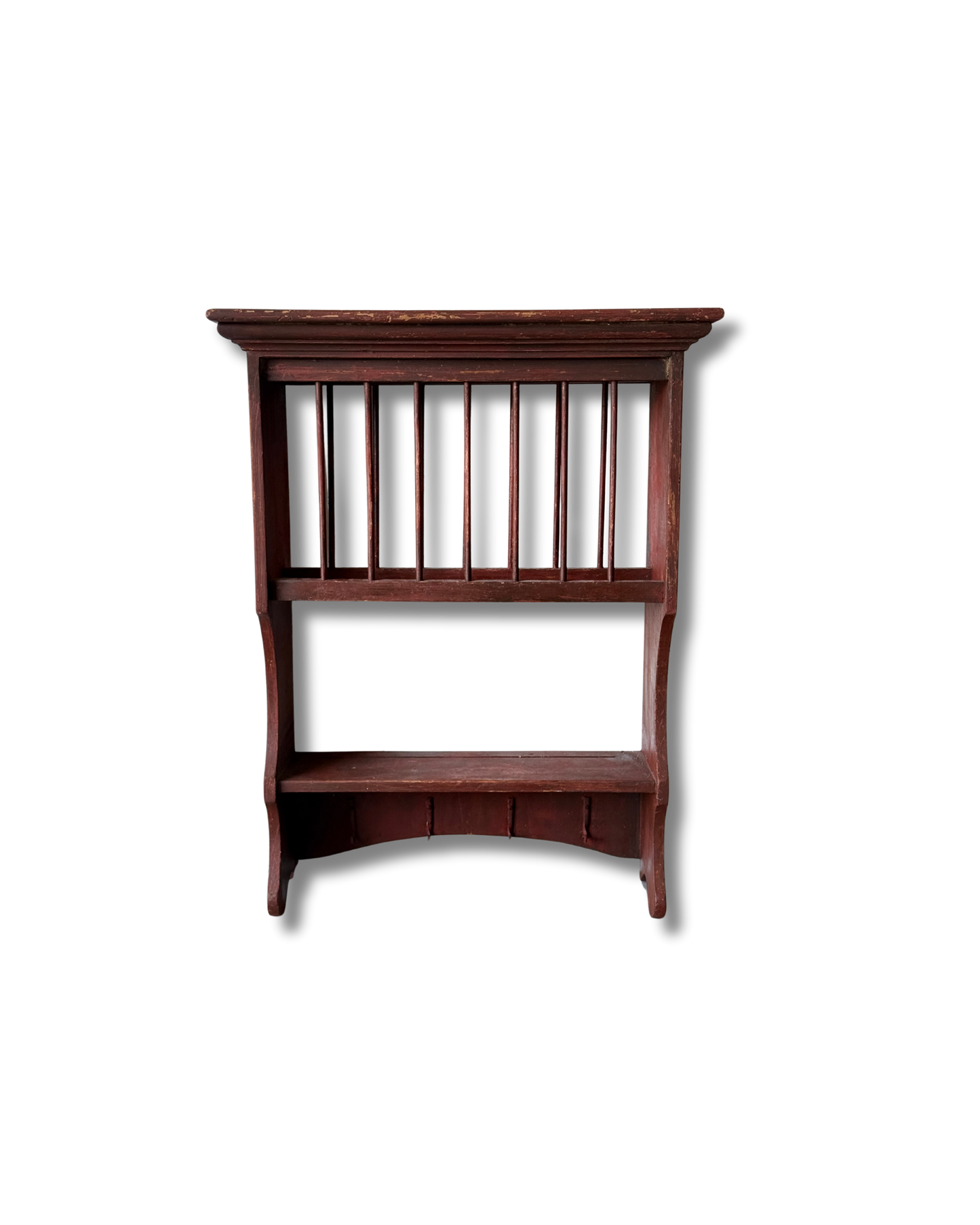 Great Antique Wall Plate Rack in Original Red Wash