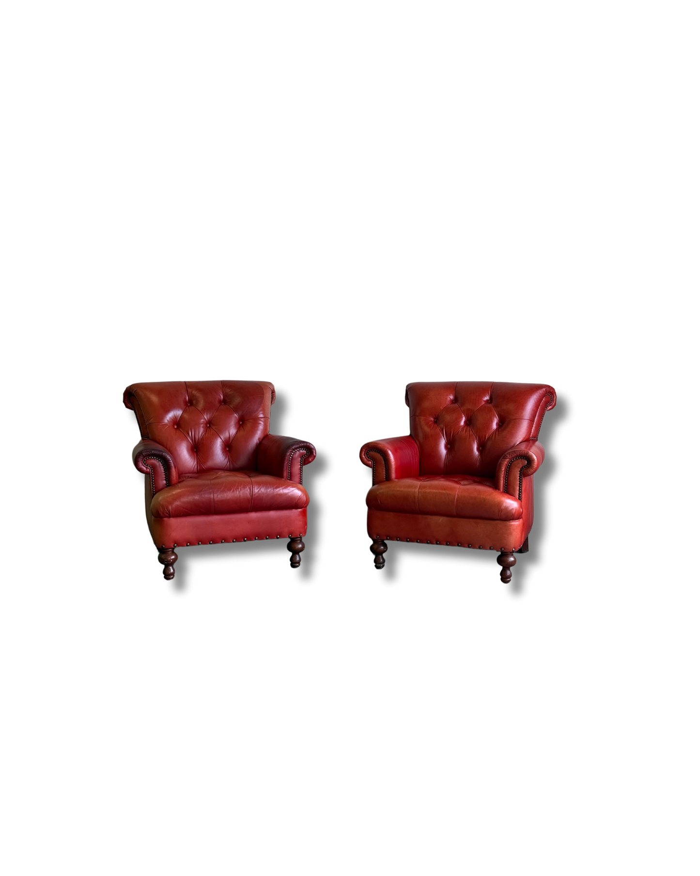 Pair of Vintage Cognac Leather Upholstered Club Chairs