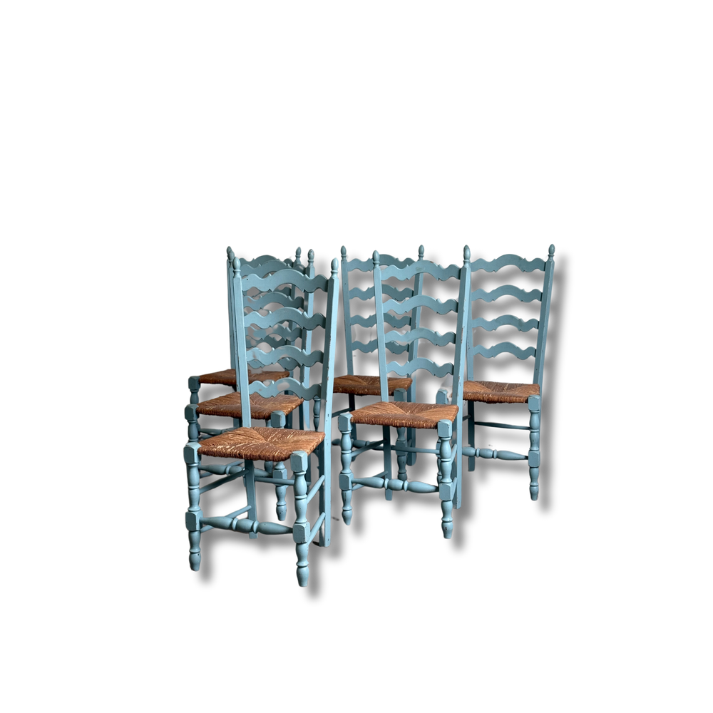 Vintage French Provincial Dining Chairs, French Blue, Set of Six