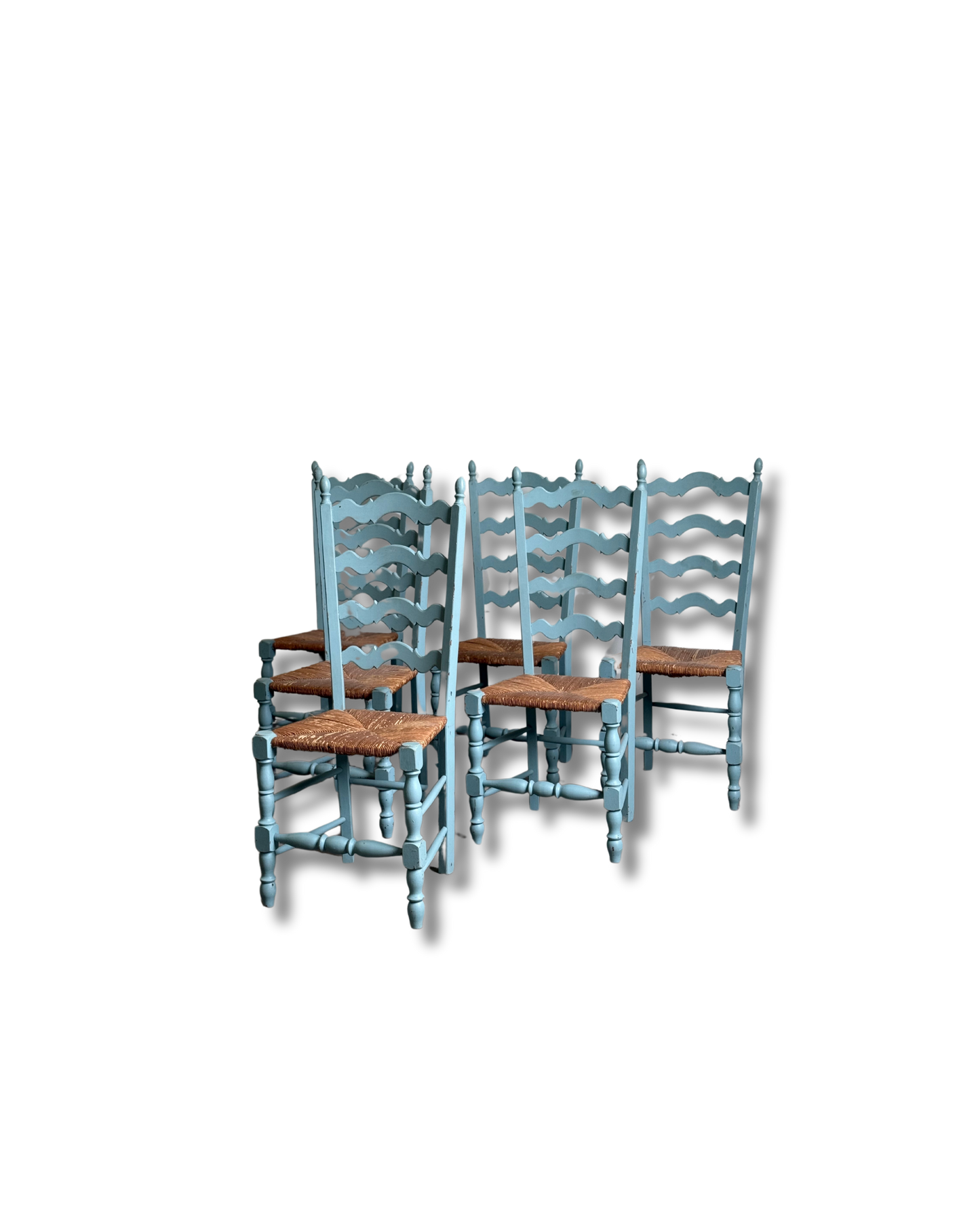 Vintage French Provincial Dining Chairs, French Blue, Set of Six