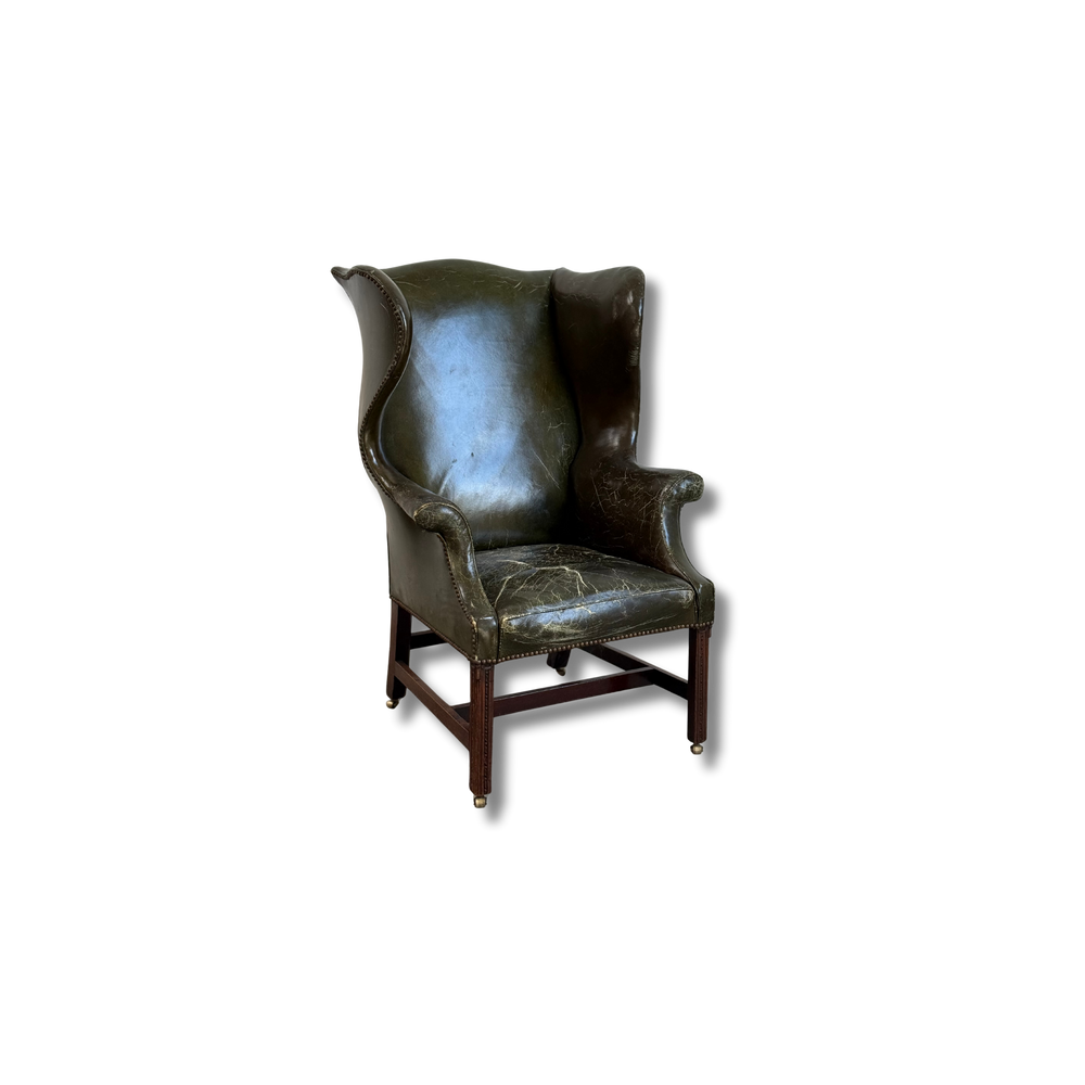 English Leather Wingback Chair