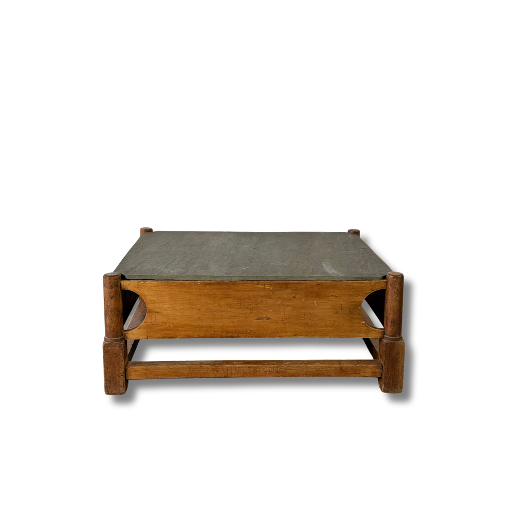 Coffee Table From Reclaimed 18th C. Rope Bed with Stone Top