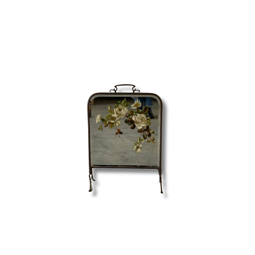 Late Victorian Painted Mirror As Brass Fire Screen
