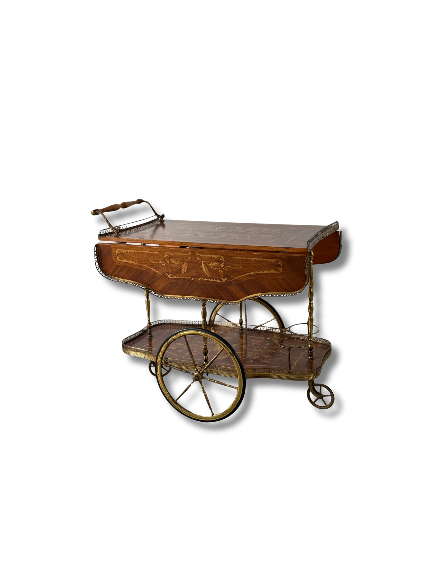 Italian Marquetry Mahogany & Brass Bar Cart