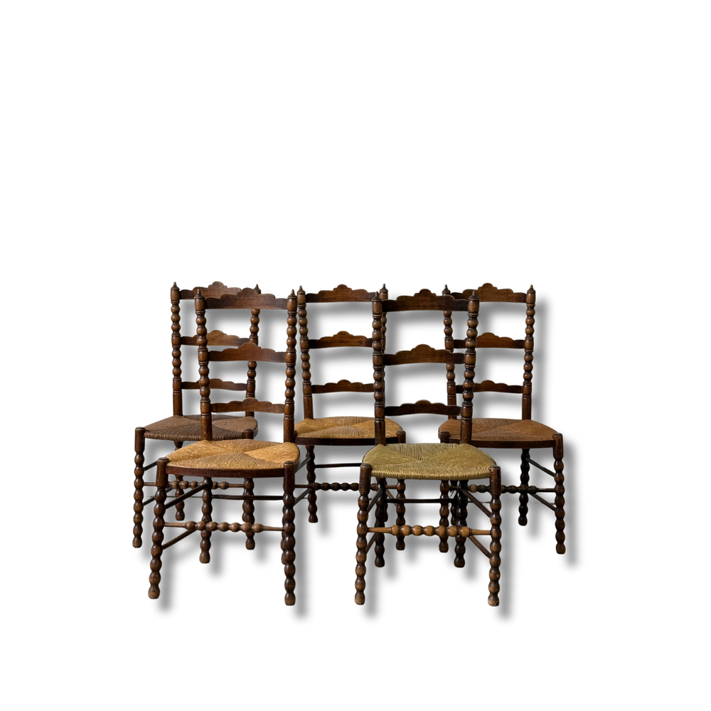 Antique Spool Turned Dining Chairs. Set of 5. C. 1900