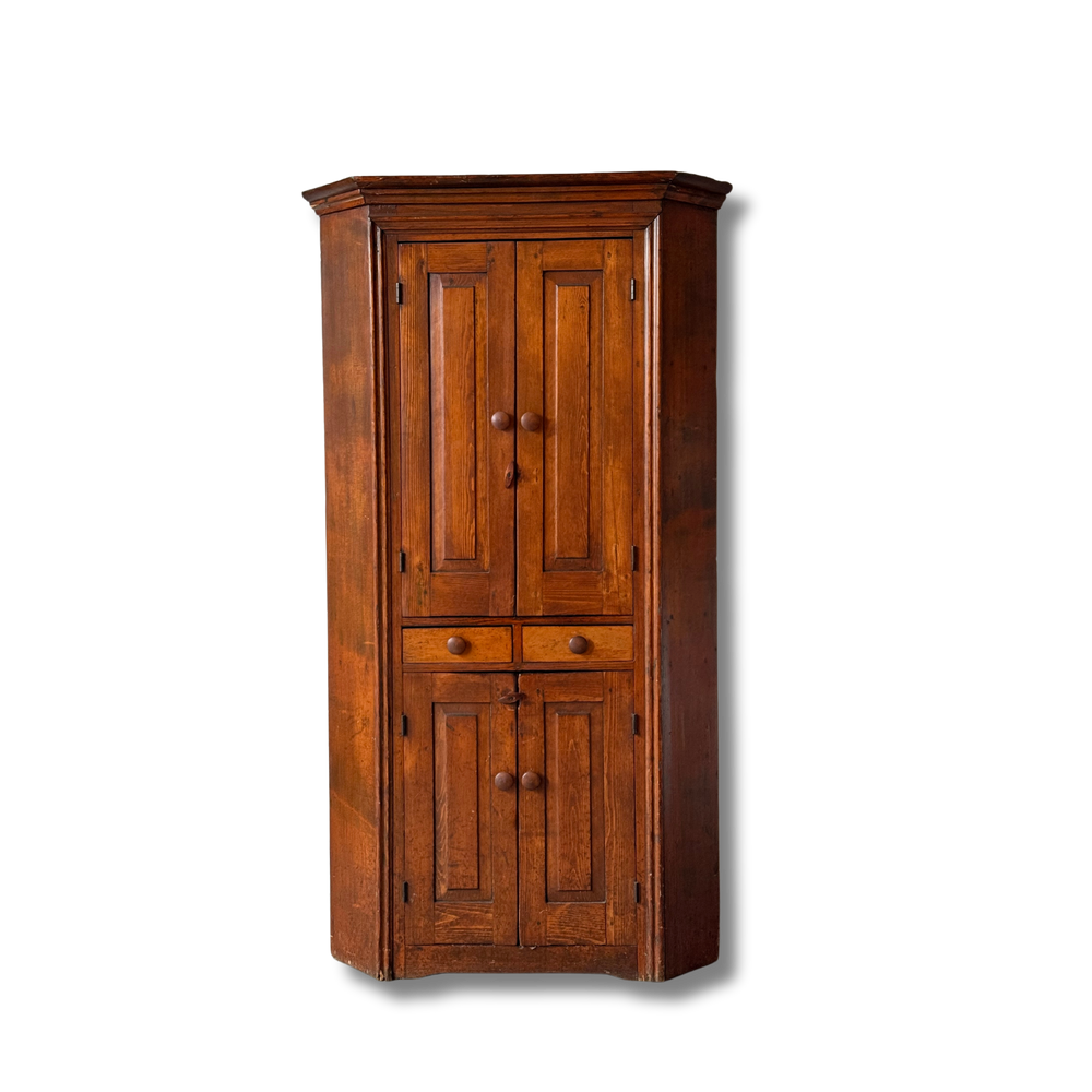 Early Primitive Corner Cupboard with Raised Panel Doors